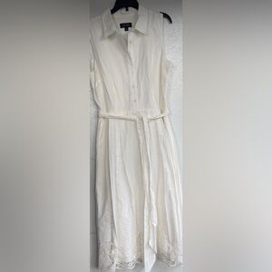 Tahari White Midi Dress with Lace Hem